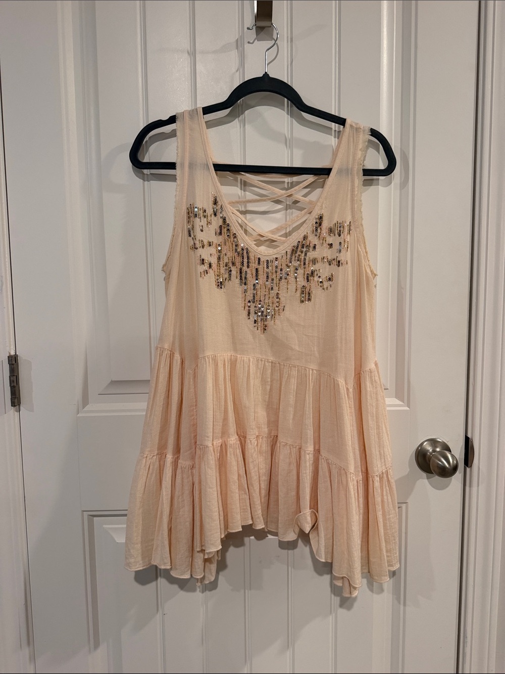 Free People Women's Cream Sleeveless Embellished Tunic Top
